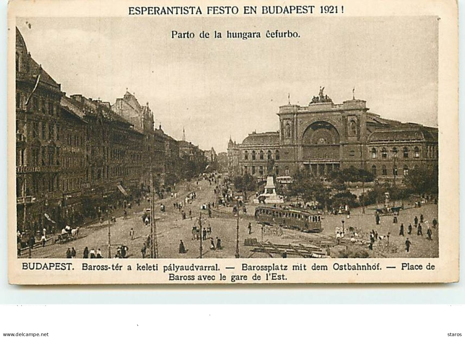 ESPERANTO - Parto De La Hungara éefurbo - BUDAPEST 1921 - Place De Baross Avec La Gare De L'Est - Esperanto