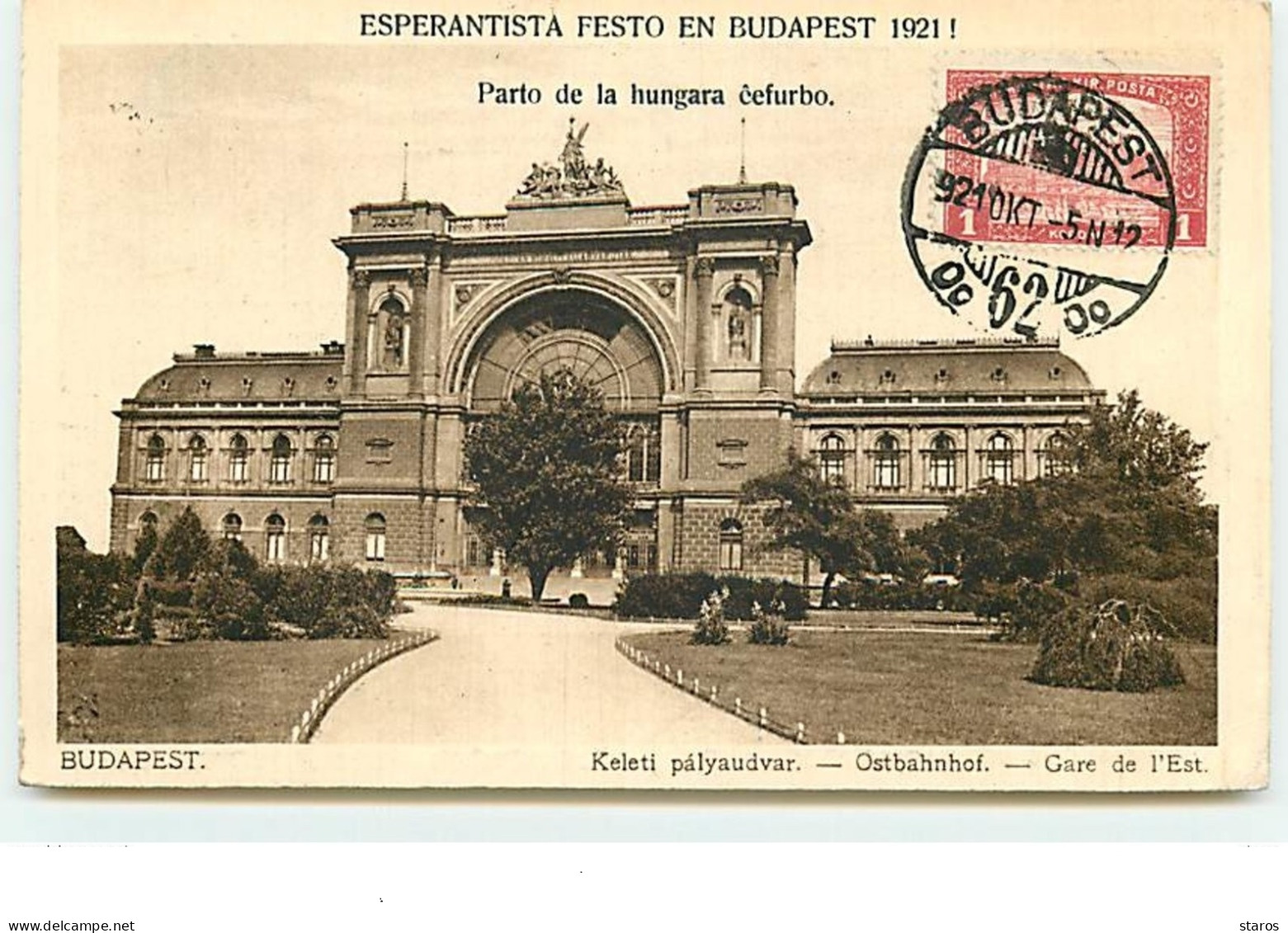 ESPERANTO - Parto De La Hungara éefurbo - BUDAPEST 1921 - Gare De L'Est - Esperanto