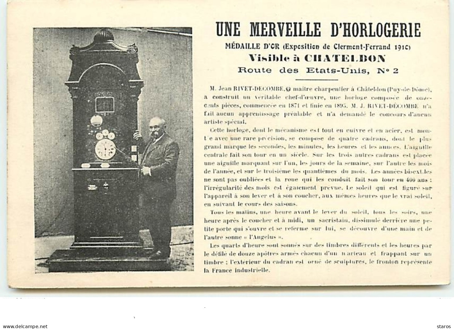 Une Merveille D'Horlogerie - Visible à CHATELDON Rte Etats-Unis N°2 - Jean Rivet-Decombe Maitre Charpentier - Chateldon