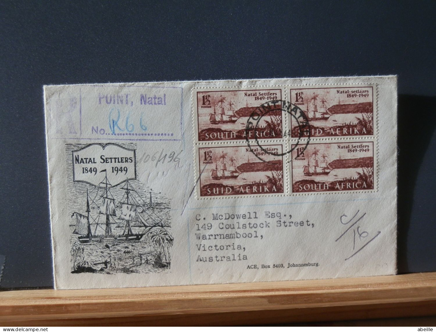 1O6/196  REGISTRED LETTER    TO AUSTRALIA   1949 - Covers & Documents