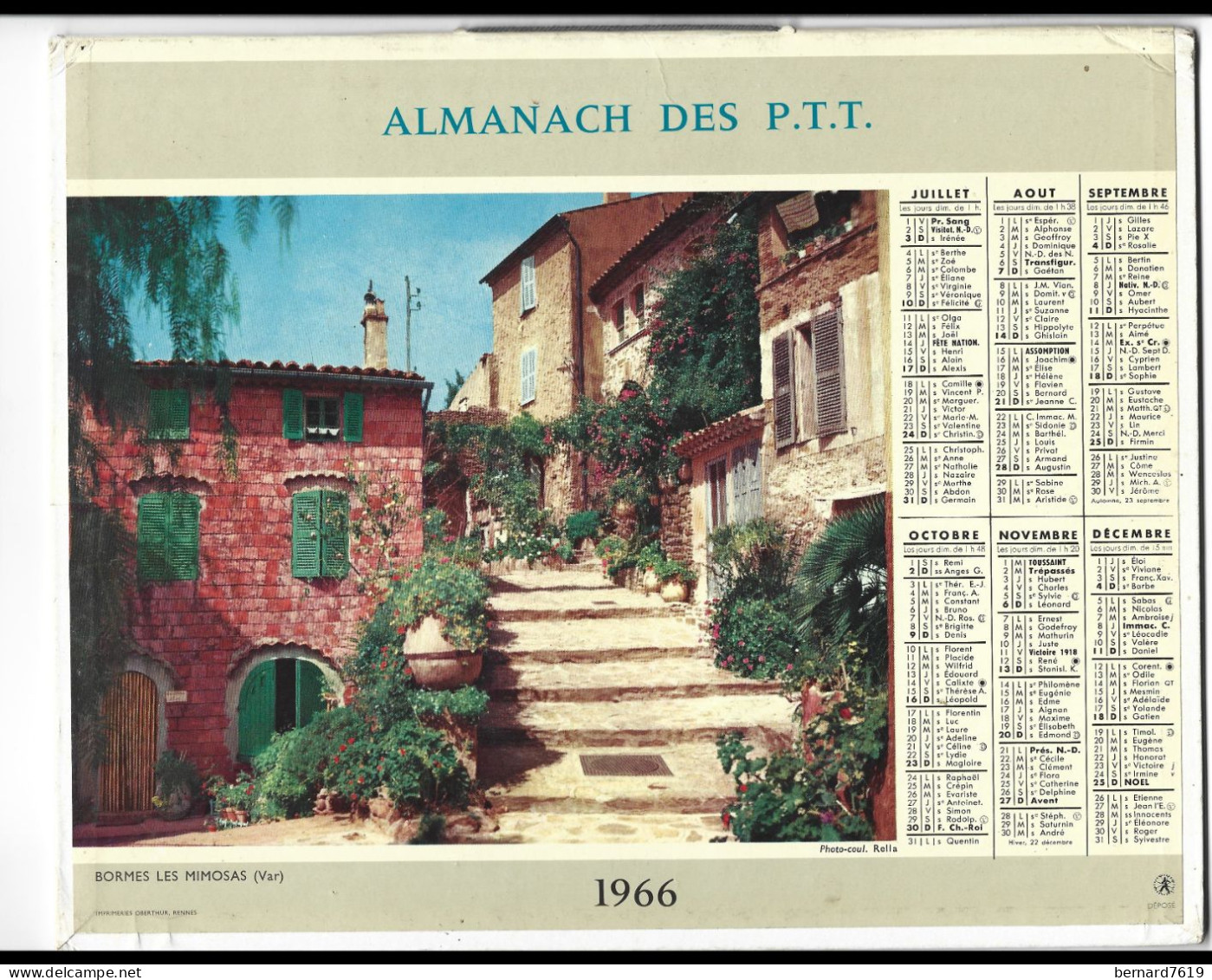 Almanach  Calendrier  P.T.T  - La Poste -1966 - Route Dans Les Alpes - Bormes Les Mimosas - Small : 1961-70