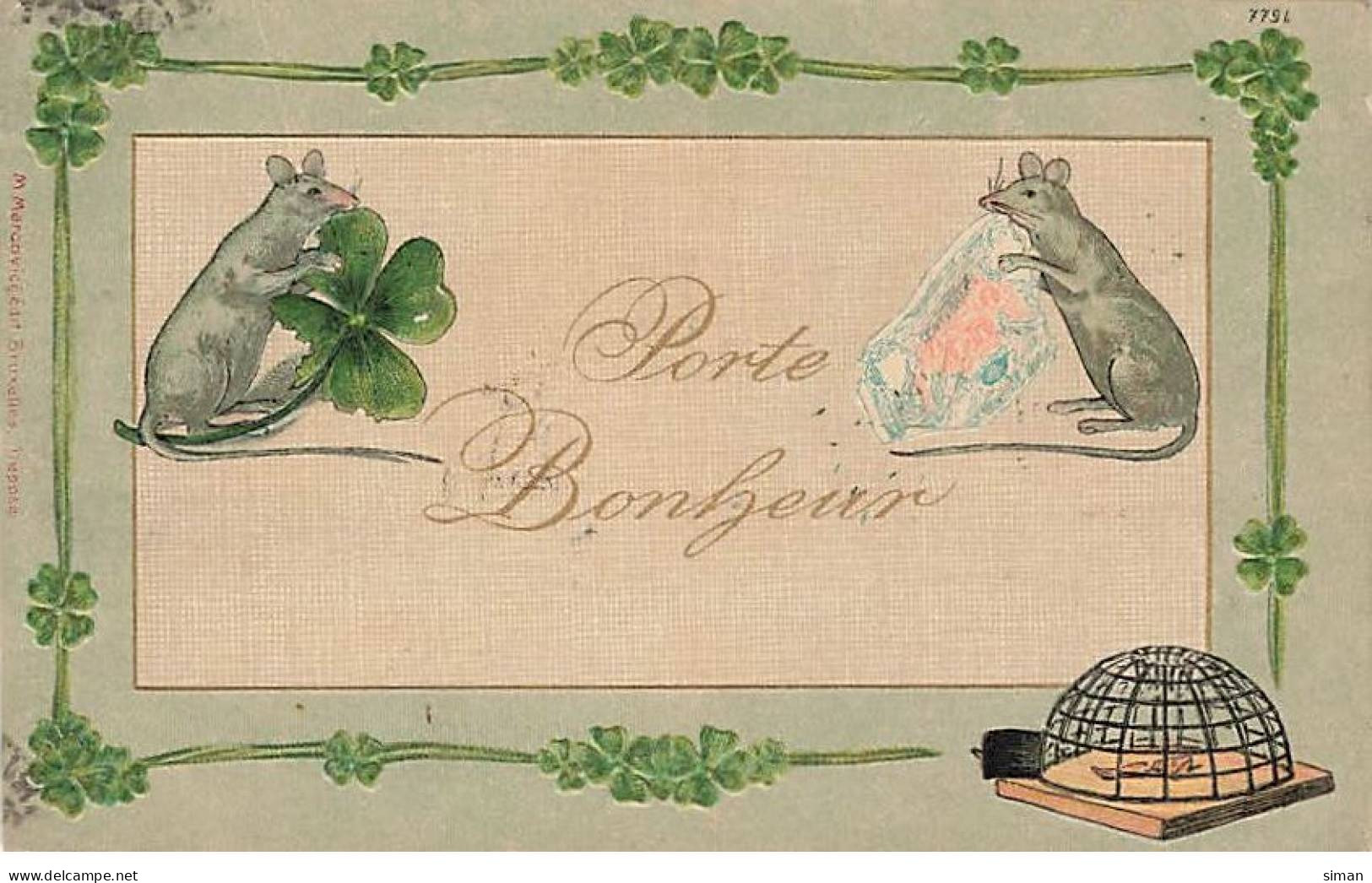 N°23366 - Carte Gaufrée - Porte-Bonheur - Souris Mangeant Un Billet De Banque - Monete (rappresentazioni)