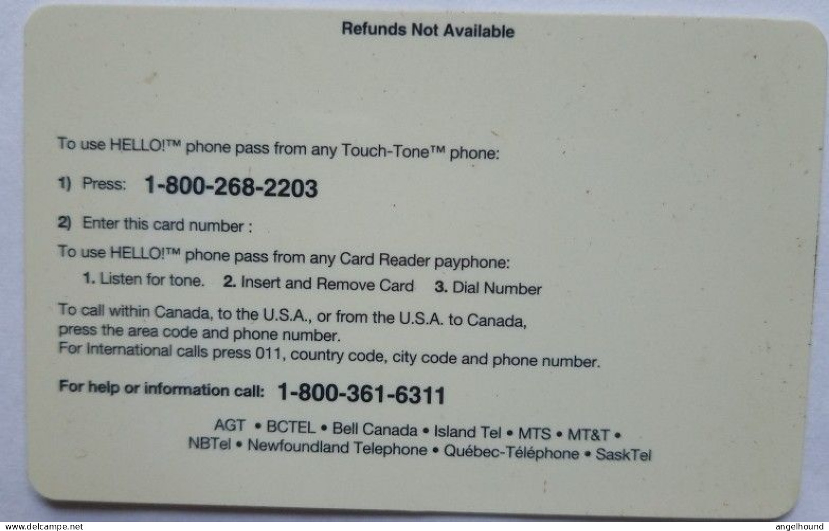 Canada Hello Phone Pass $10 Prepaid ( No Pin ) - Bull Elk - Kanada