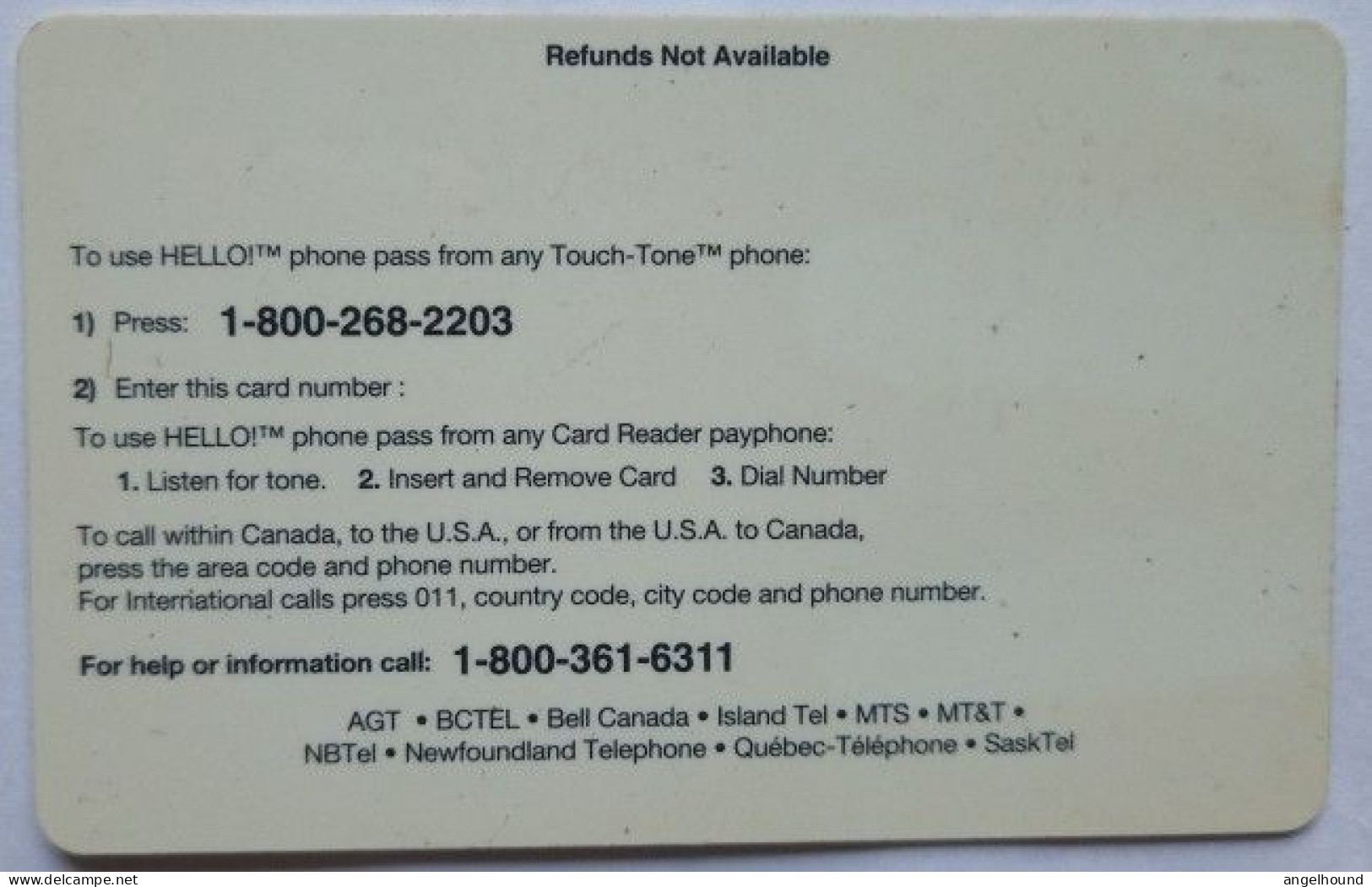 Canada AGT Hello Phone Pass $20 Prepaid ( No Pin ) - Rocky Mountain Sheep - Canada