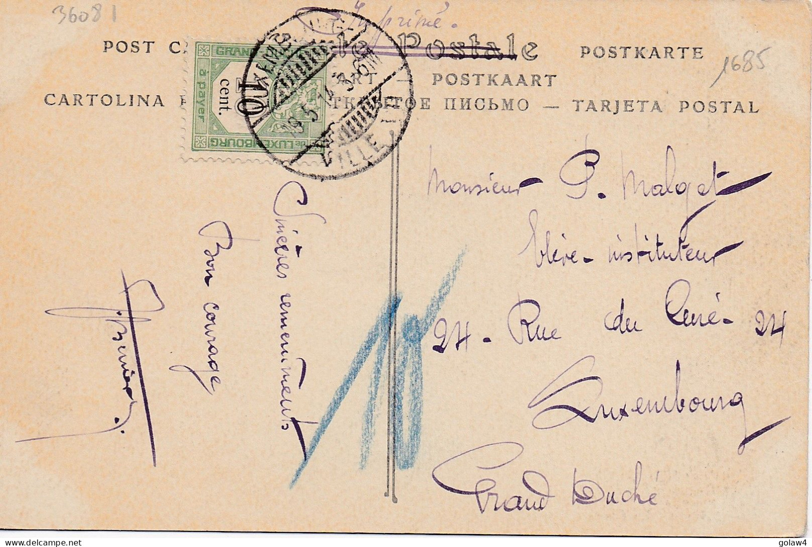 36081# SEMEUSE CARTE POSTALE ARLES THEATRE ROMAIN Obl ORANGE VAUCLUSE 1914 TIMBRE TAXE LUXEMBOURG - Postage Due
