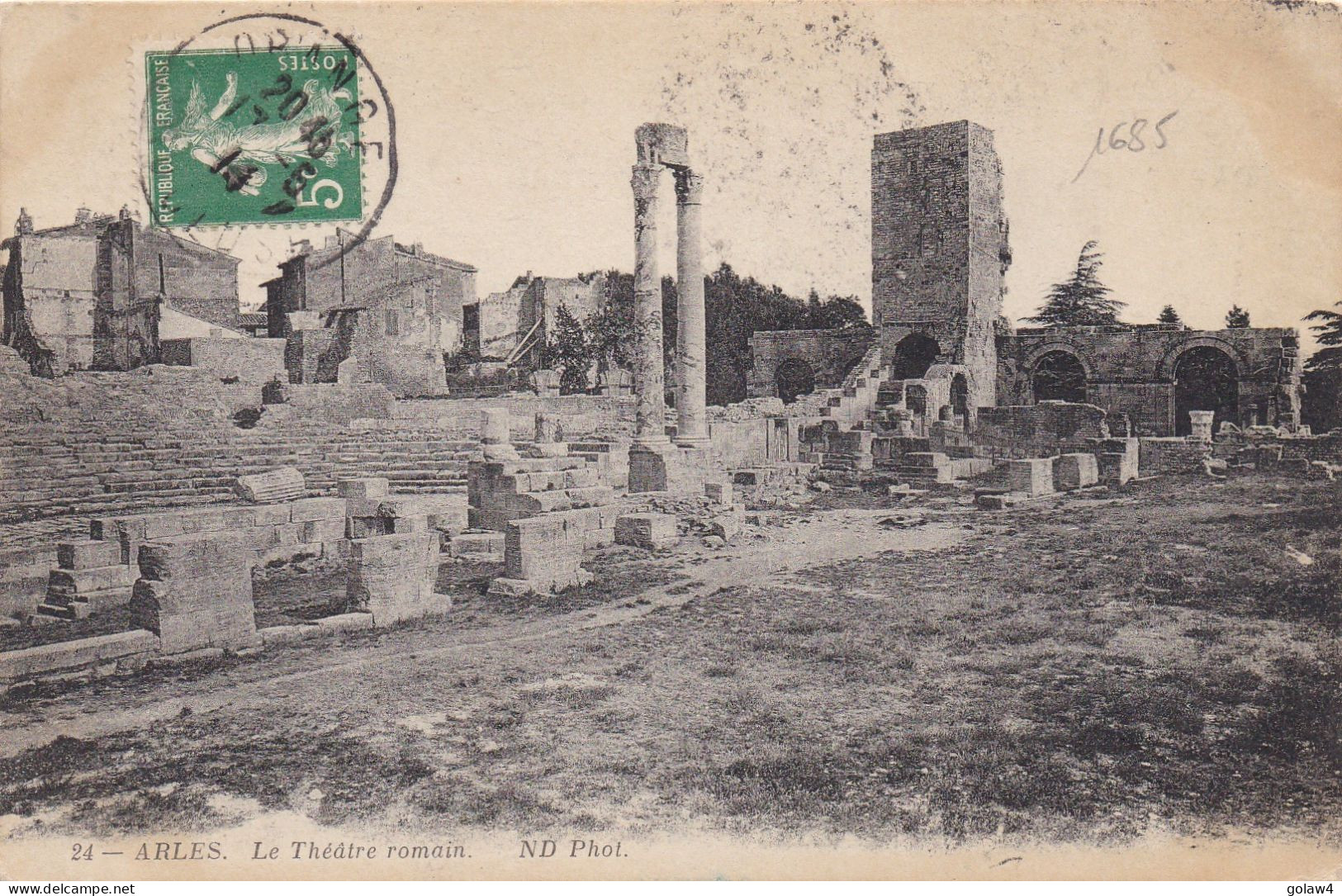 36081# SEMEUSE CARTE POSTALE ARLES THEATRE ROMAIN Obl ORANGE VAUCLUSE 1914 TIMBRE TAXE LUXEMBOURG - Taxes