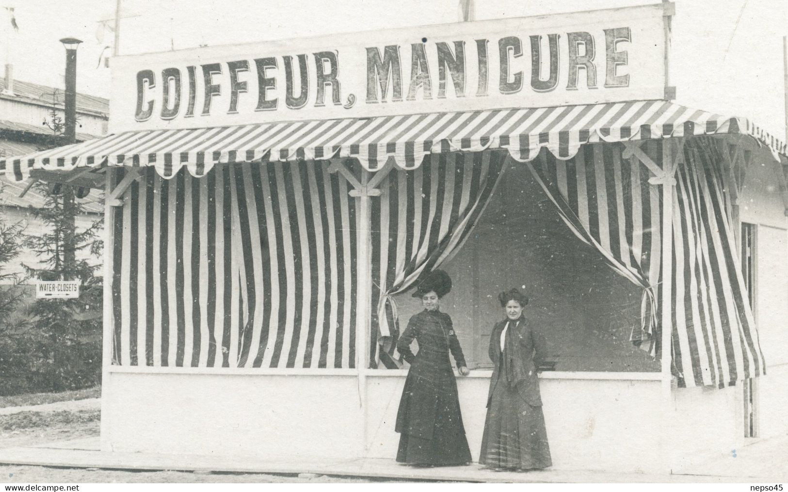 Carte Photo.commerce Coiffeur Manicure,deux Femmes En Robe 1900 - Ferias