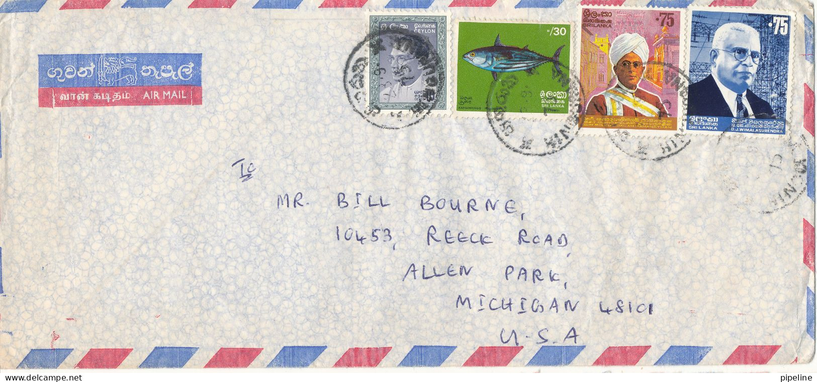 Sri Lanka Air Mail Cover Sent To USA 23-9-1975 Topic Stamps - Sri Lanka (Ceylon) (1948-...)