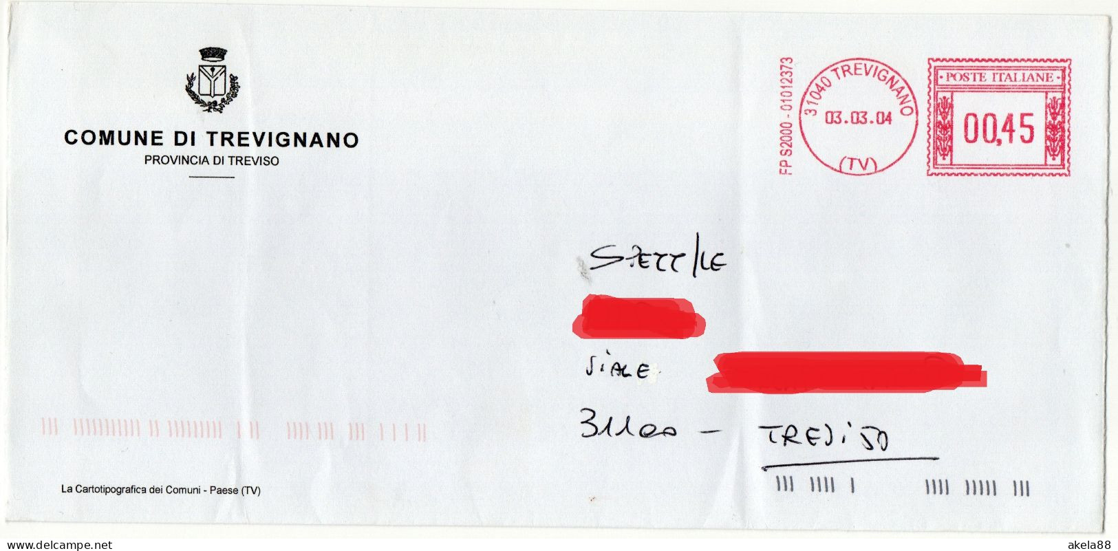 ITALIA 2004 - COMUNE DI TREVIGNANO STEMMA - Enveloppes