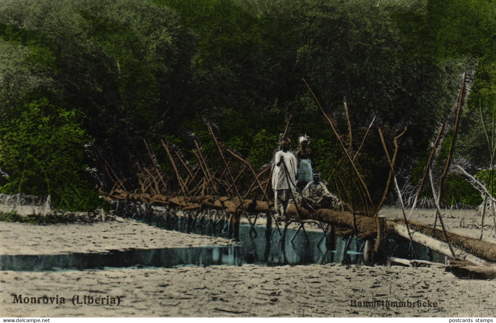 Liberia, Monrovia, Baumstammbrücke, Um 1910/20 - Liberia