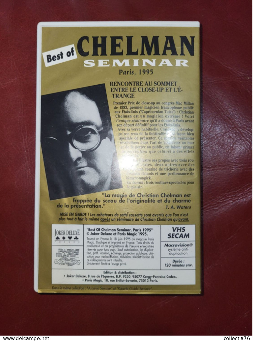 RARE CASSETTE VIDEO PRESTIDIGITATION  VHS MAGIE CHELMAN SEMINAR PARIS 1995 120 MINUTES - Documentaires