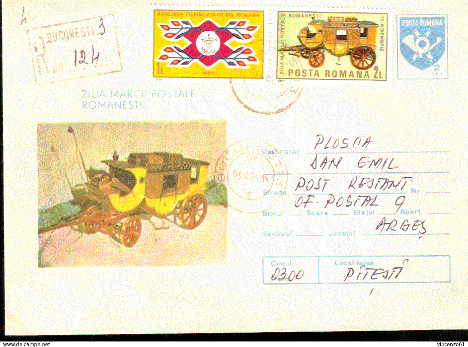 INTERO POSTALE VIAGGIATO IN RACCOMANDATA 1984 Carrozza - Postkoetsen