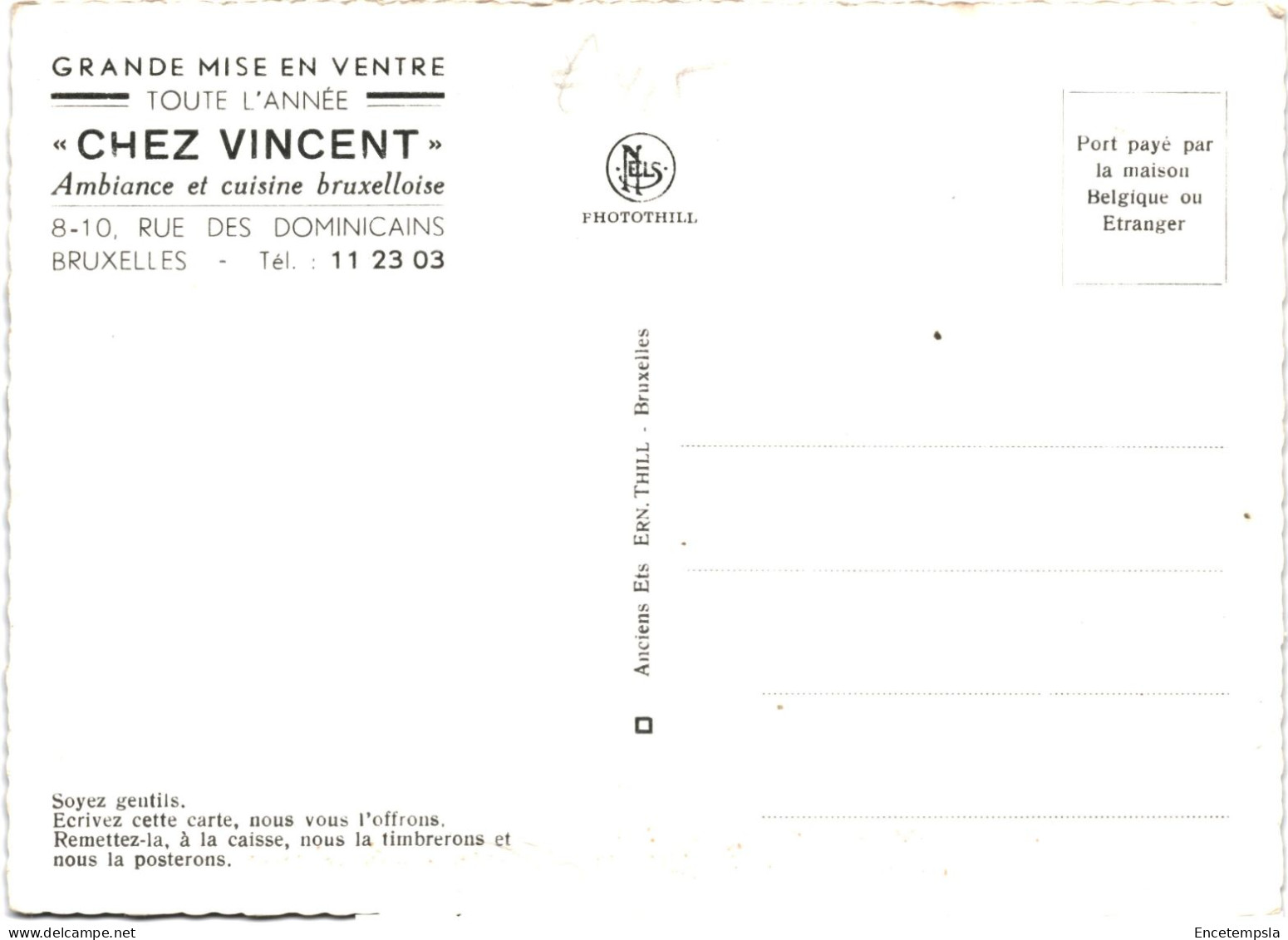 CPA Carte Postale Belgique Bruxelles Chez Vincent Restaurant    VM77951ok - Pubs, Hotels, Restaurants