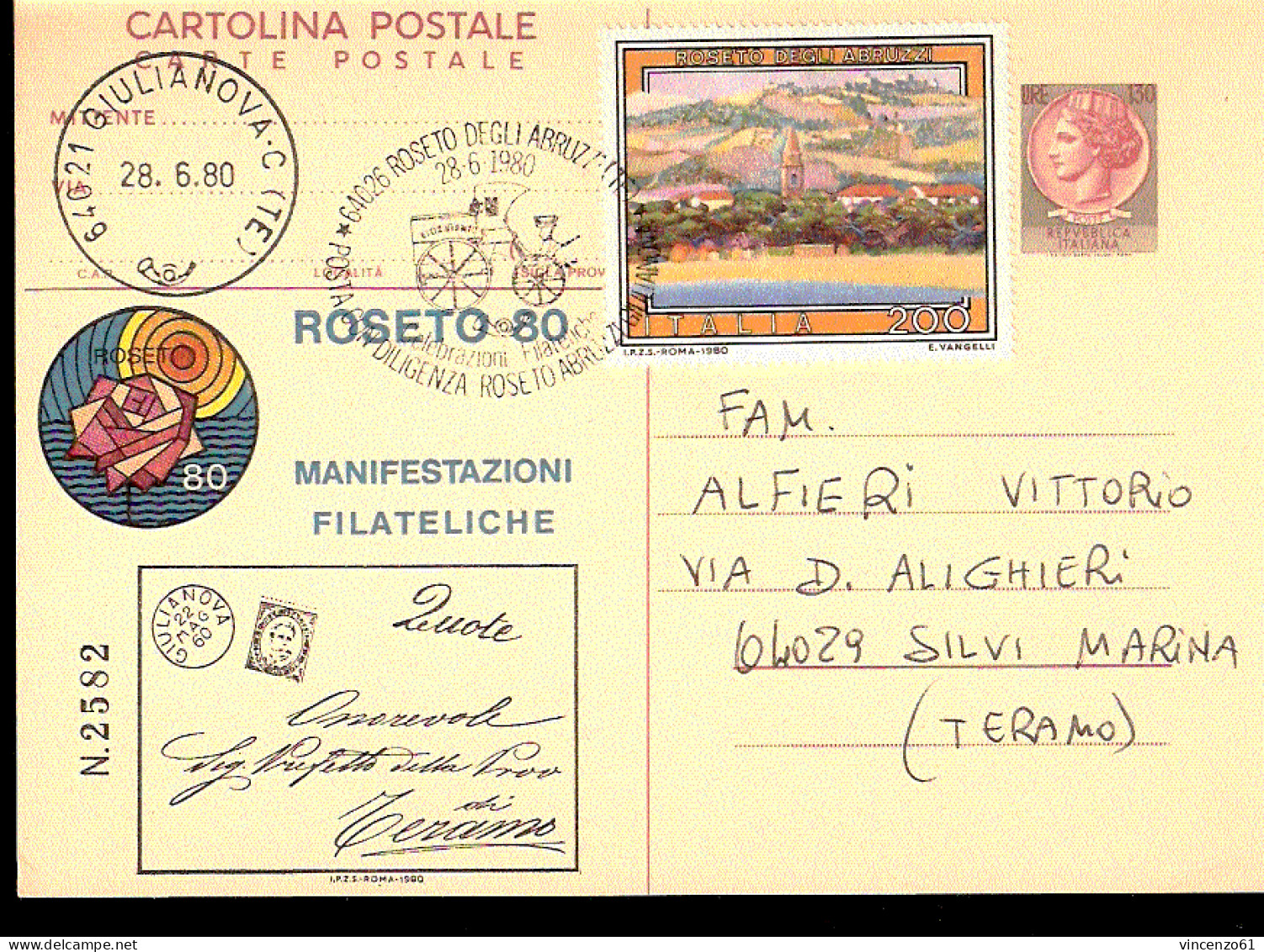 INTERO POSTALE ROSETO 1980 CON ANNULLO SPECIALE POSTA CON DILIGENZA 1980 Pezzo Rarissimo - Stage-Coaches