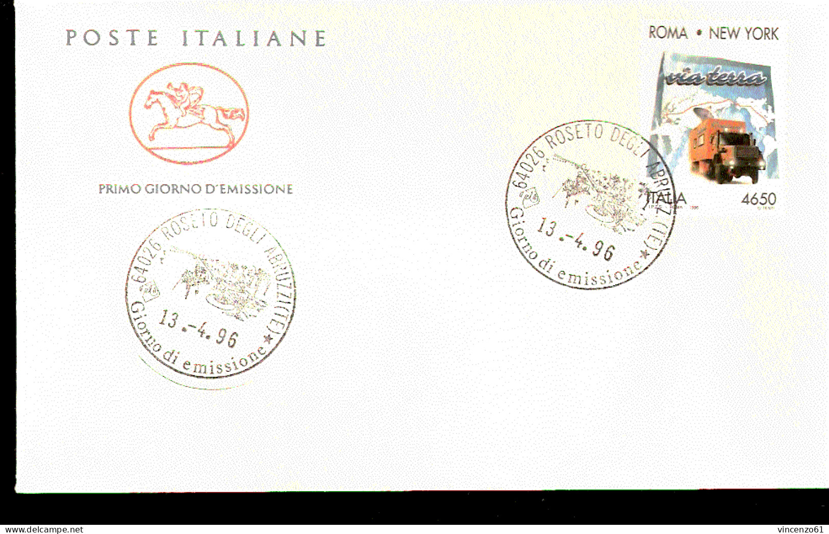 1996 BUSTA CON ANNULLO FDC  Traversata Transcontinentale, Via Terra, Dall'Italia Agli Stati Uniti D'America. - Trucks