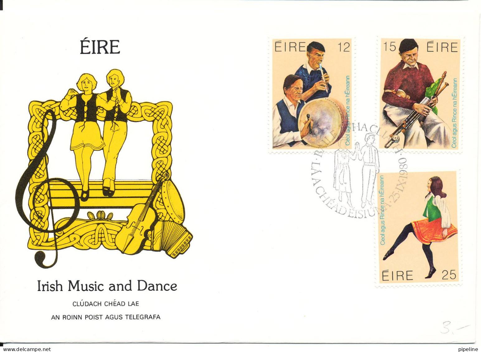 Ireland FDC 25-9-1980 Complete Set Irish Music And Dance With Cachet - FDC