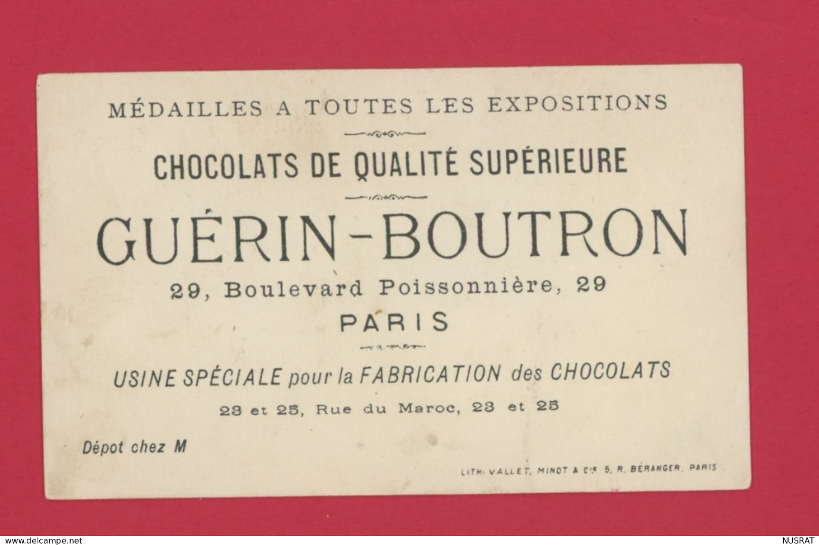 Chocolat Guérin Boutron, Jolie Chromo Lith. Vallet Minot, Garçon, Canard, Le Choc Le Fit Tomber Dans La Rivière - Guérin-Boutron