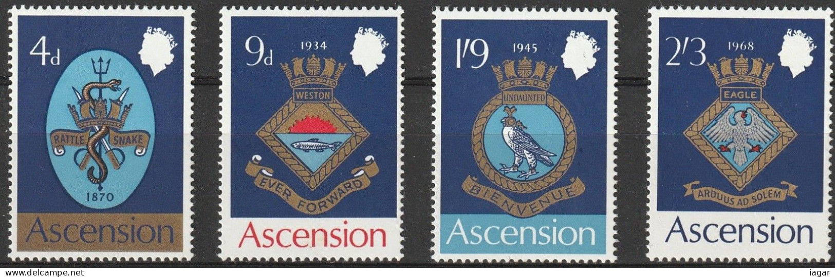 THEMATIC COATS OF ARMS:   ROYAL NAVY CRESTS (I)   -  ASCENSION - Briefmarken