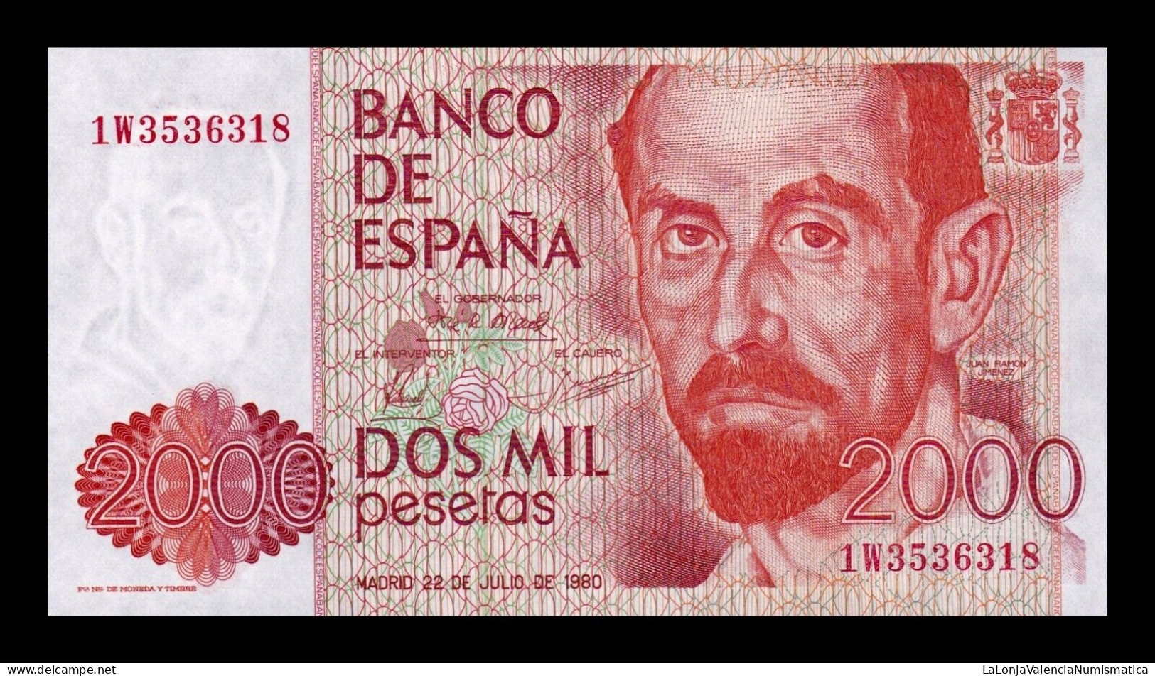 España Spain 2000 Pesetas J. Ramón Jiménez 1980 Pick 159 Sc Unc - [ 4] 1975-… : Juan Carlos I