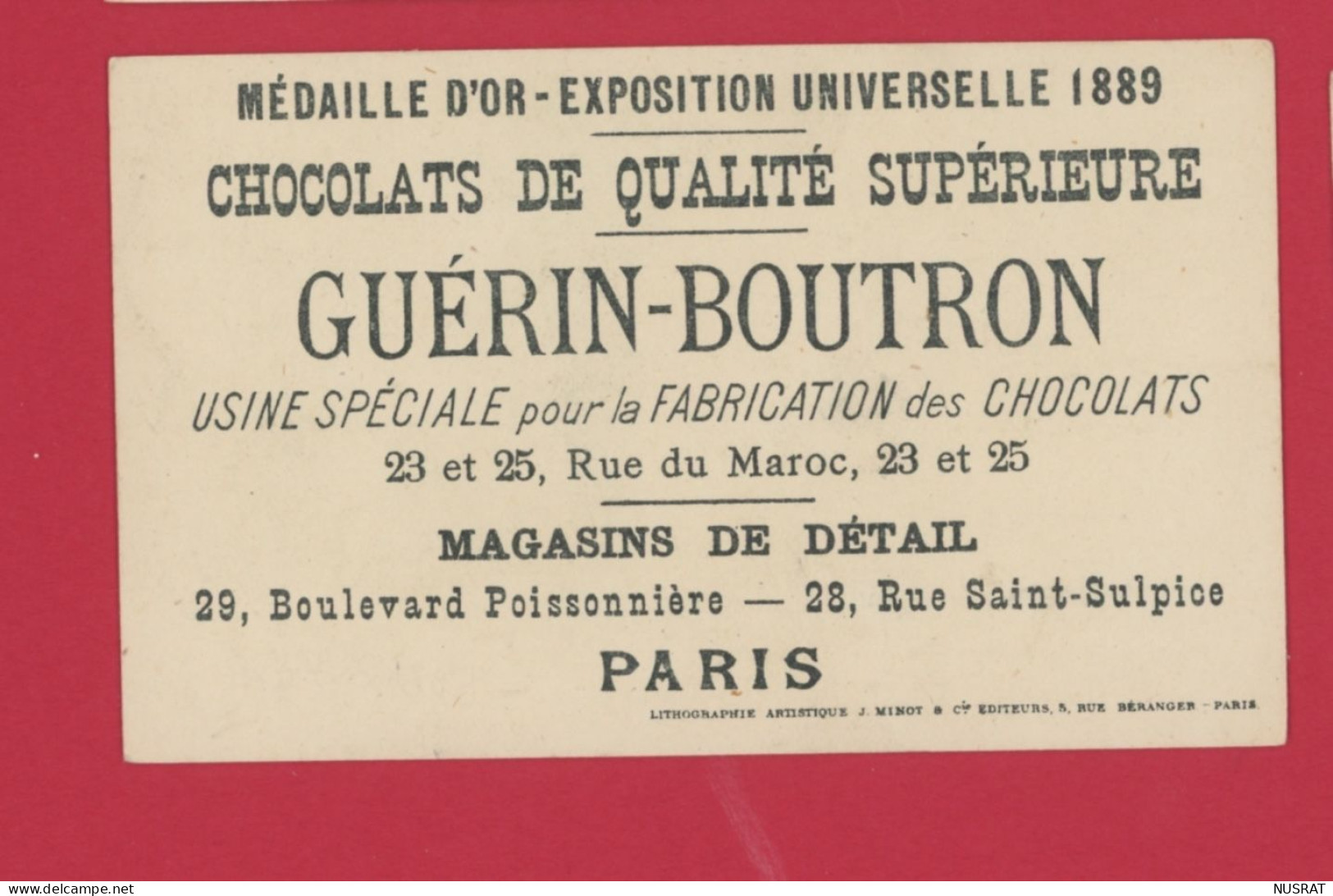 Chocolat Guérin Boutron, Jolie Chromo Lith. J. Minot, Avocat, Petit Chien, Donc Il Est Innocent - Guerin Boutron