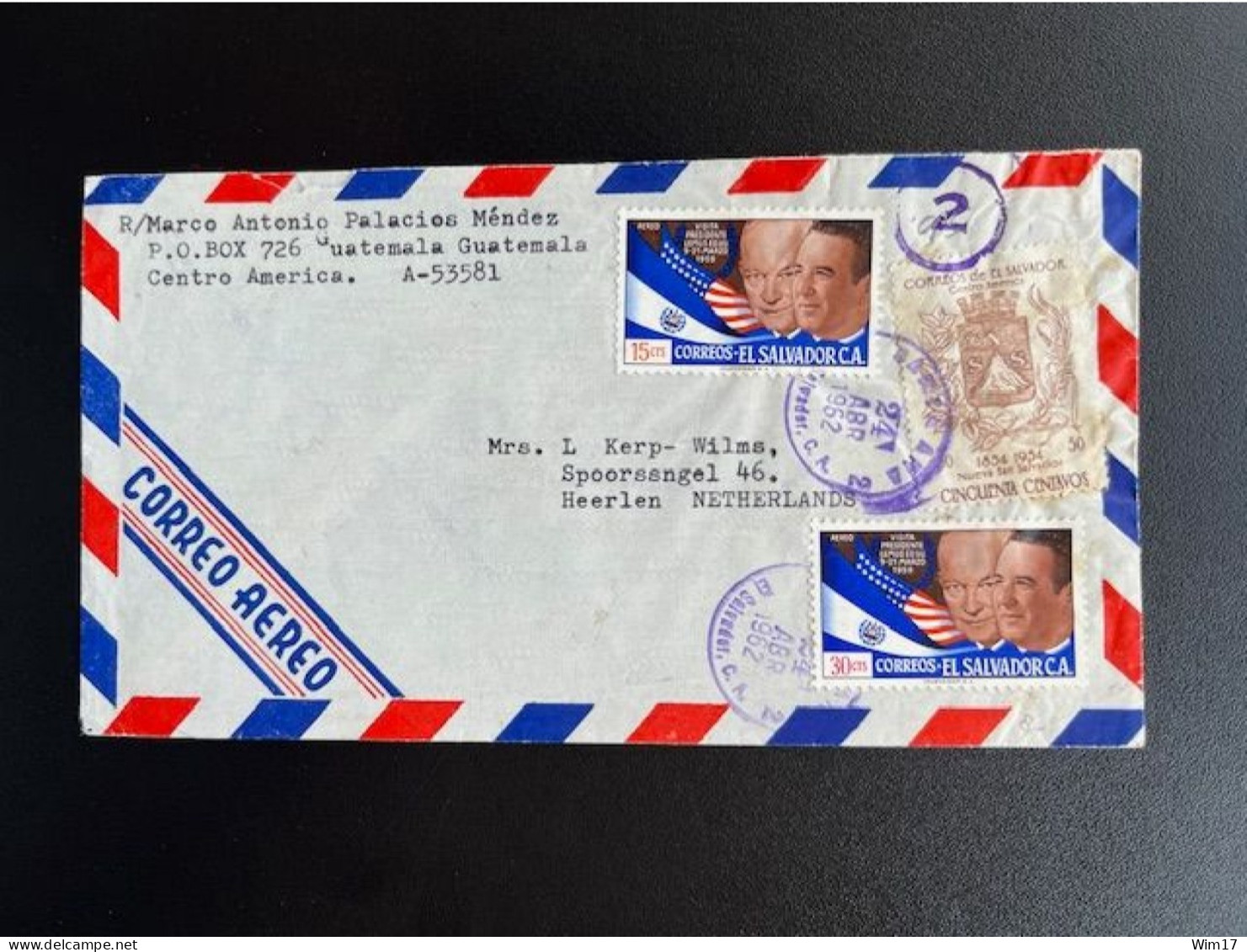 EL SALVADOR 1962 AIR MAIL LETTER SANTA ANA TO HEERLEN 24-04-1962 - Salvador