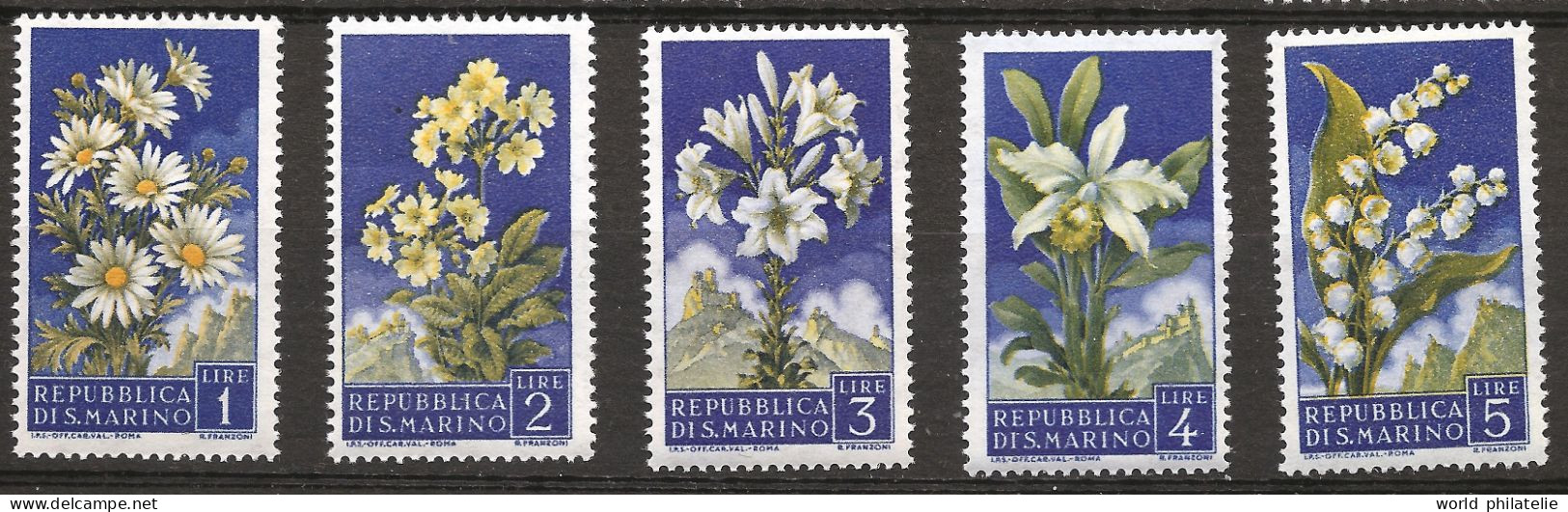 Saint-Marin 1957 N° 427 / 31 Inc ** Fleurs, Marguerite, Primevères, Lys, Orchidées, Muguet, Fête Du Travail, 1er Mai - Nuevos