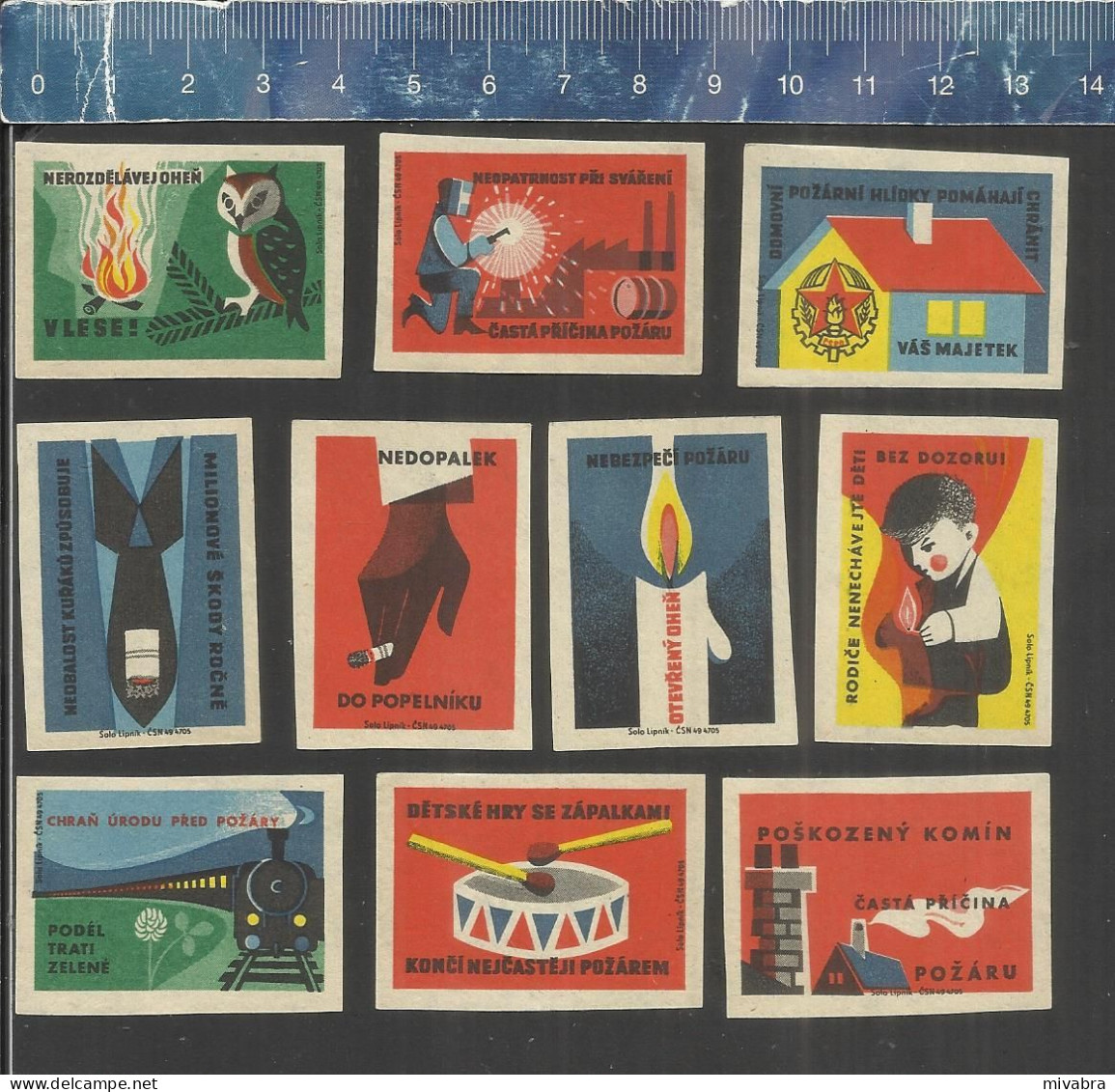 FIRE PREVENTION BRANDSCHUTZ PROTECTION CONTRE L'INCENDIE OWL HIBOU UIL EULE LOCOMOTIVE MATCHBOX LABELS CZECHOSLOVAKIA - Boites D'allumettes - Etiquettes