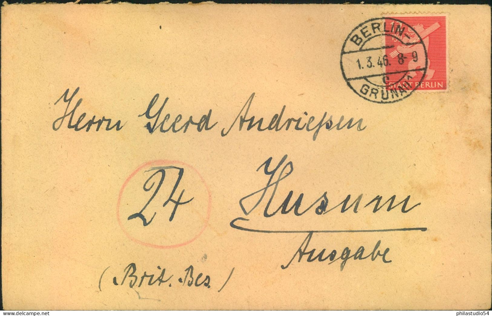 1946, Fernbrief Mit 12 Pf. Bär Am Tag Der Portoerhöung Zum Alten Tarif Von "BERLIN GRÜNAU 1.3.46 - Berlin & Brandebourg