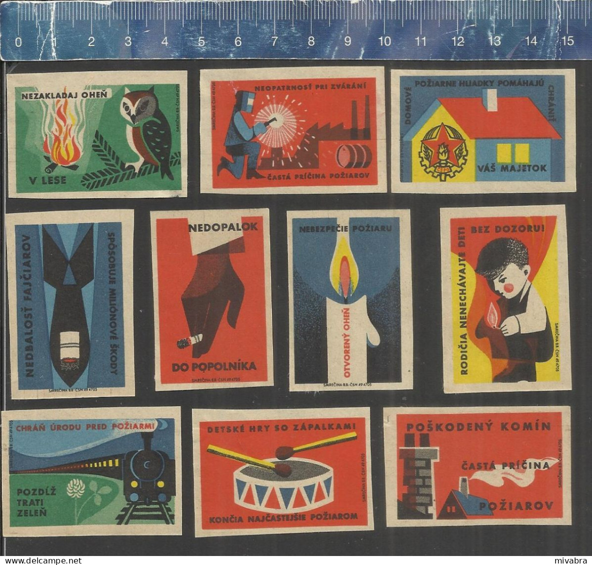 FIRE PREVENTION BRANDSCHUTZ PROTECTION CONTRE L'INCENDIE OWL HIBOU UIL EULE LOCOMOTIVE MATCHBOX LABELS SLOVAKIA - Boites D'allumettes - Etiquettes