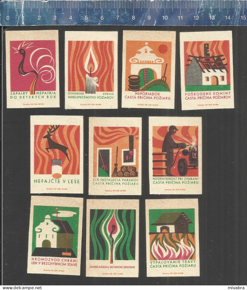 FIRE PREVENTION BRANDSCHUTZ PROTECTION CONTRE L'INCENDIE - MATCHBOX LABELS SLOVAKIA 1966 - Boites D'allumettes - Etiquettes
