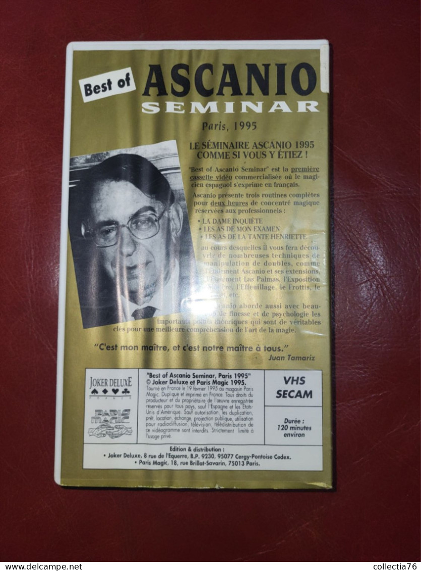 RARE CASSETTE VIDEO  PRESTIDIGITATION VHS MAGIE BEST OF ASCANIO SEMINAR PARIS 1995 120 MINUTES - Dokumentarfilme