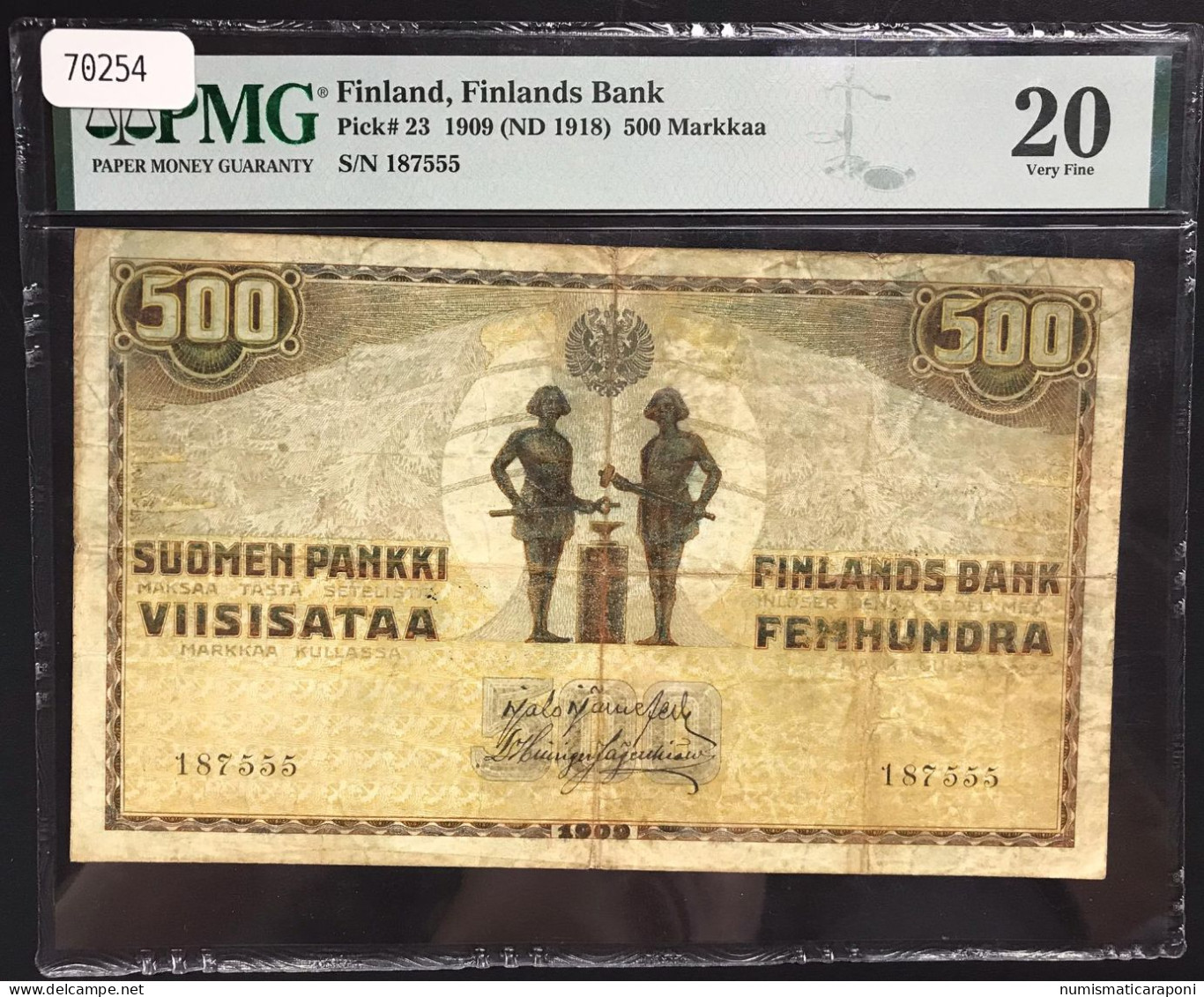 Finlandia FINLANDS Bank 500 MARKKAA 1909 ( 1918 ) PICK#23 In Slab PMG 20 Vf Lotto.2826 - Finnland