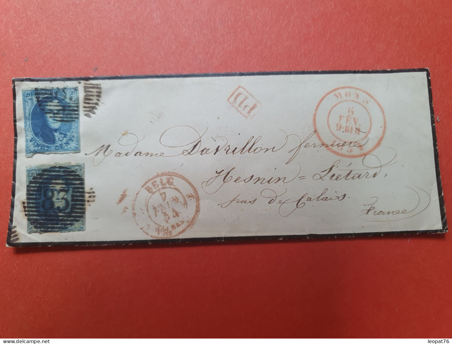 Belgique - Non Dentelés Sur Enveloppe De Mons Pour Henin Lietard En 1854 - Réf 3446 - 1849-1865 Medaillons (Varia)