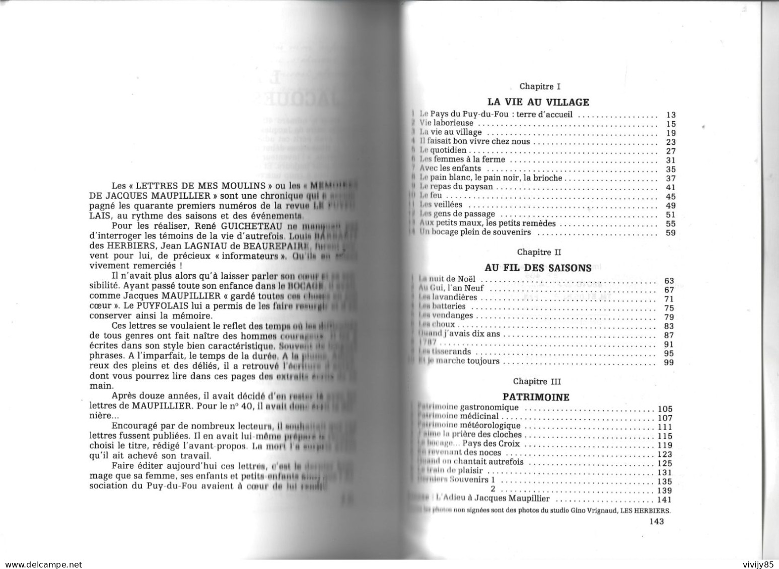 85 - T.B. Livre "Les lettres de mon Moulin" -Les HERBIERS-PUY DU FOU-LA FLOCELLIERE-St Michel /MERCURE