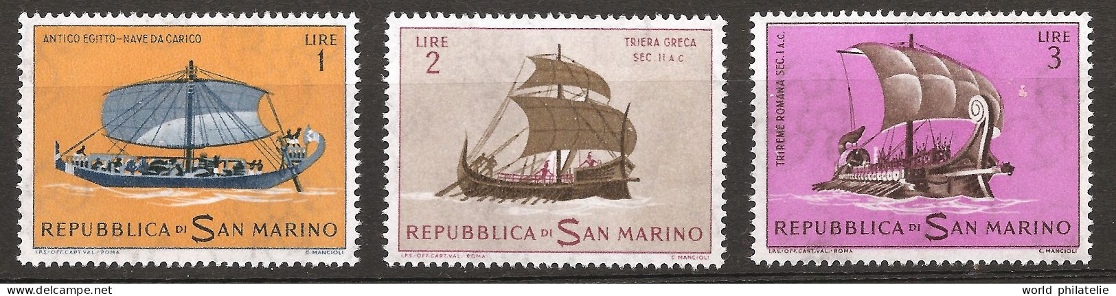 Saint-Marin 1962 N° 573 / 5 Inc ** Bateaux, Marine à Voile, Galère Egyptienne, Trirème Grecque, Romaine, Romains, Rames - Nuevos