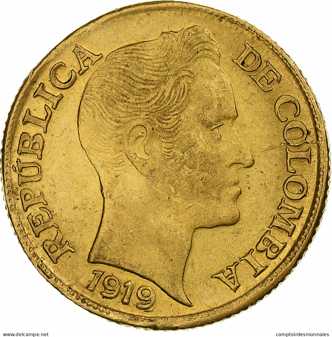 Colombie, 5 Pesos, Simon Bolivar, 1919, Bogota, Or, SUP - Colombia