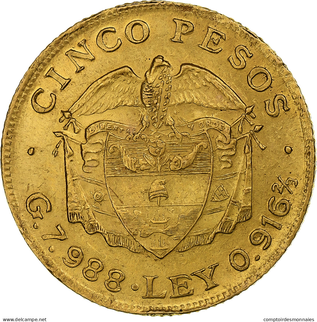 Colombie, 5 Pesos, Simon Bolivar, 1919, Bogota, Or, SUP - Colombia