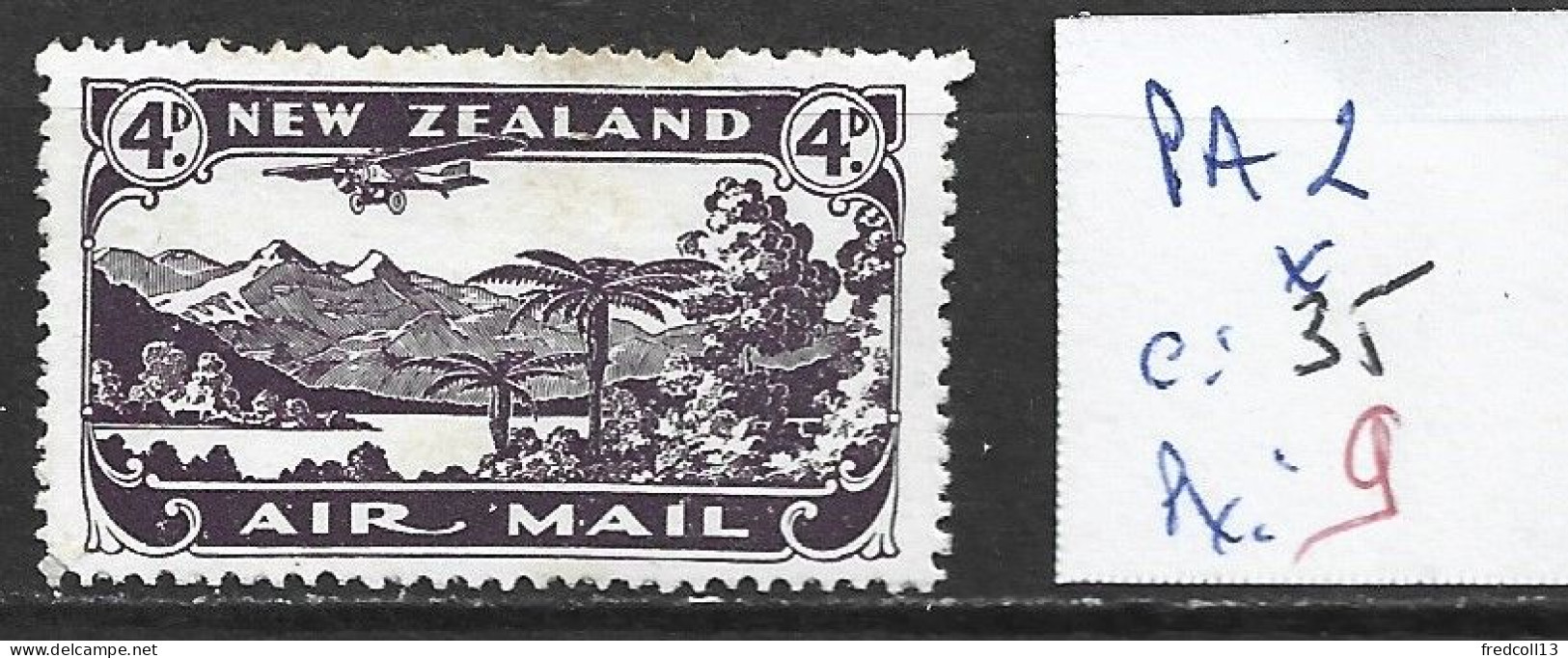 NOUVELLE-ZELANDE PA 2 * Côte 35 € - Airmail