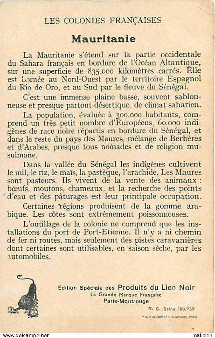-pays Div.-ref-EE486- Les Colonies Françaises - Mauritanie  - Publicité Lion Noir - - Mauretanien