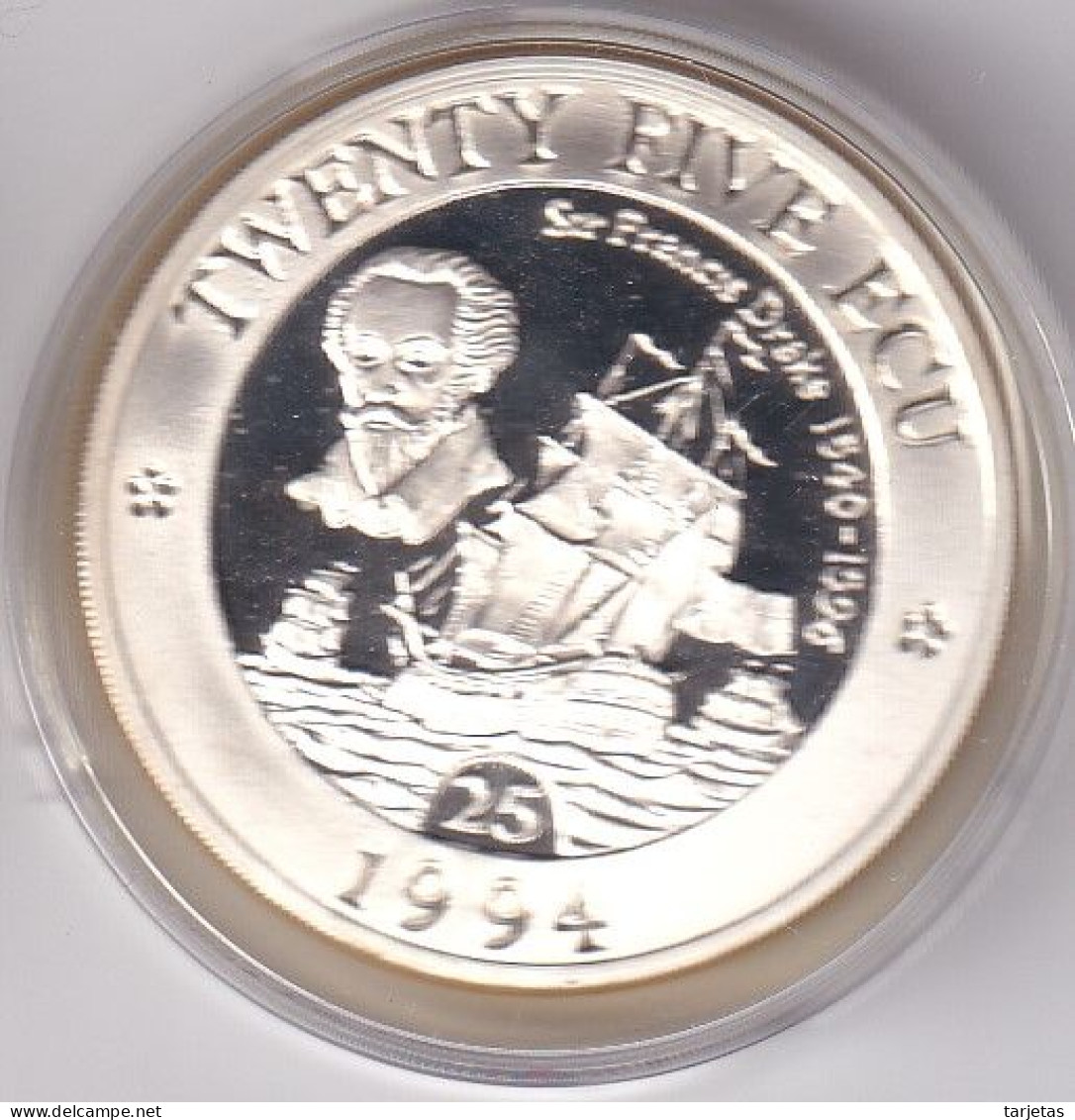 MONEDA DE PLATA DE REINO UNIDO DE 25 ECU DEL AÑO 1994 - PROOF (COIN) SIR FRANCIS DRAKE - Mint Sets & Proof Sets