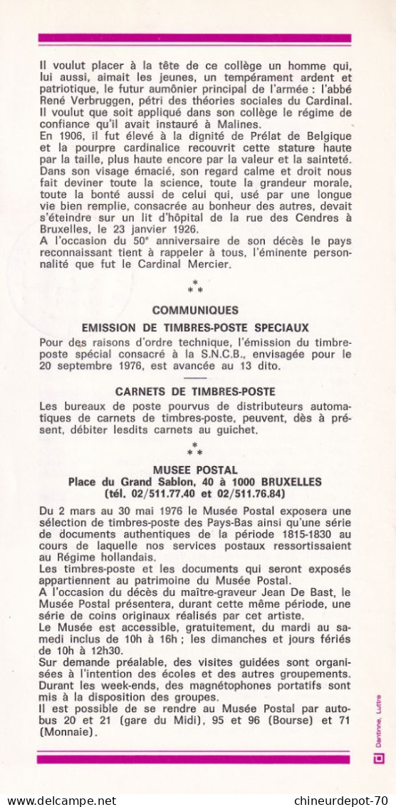 Régie Des Postes Belges émission D'un  Timbre -poste Spécial  N°4 1976 édité  En Français - Storia Postale