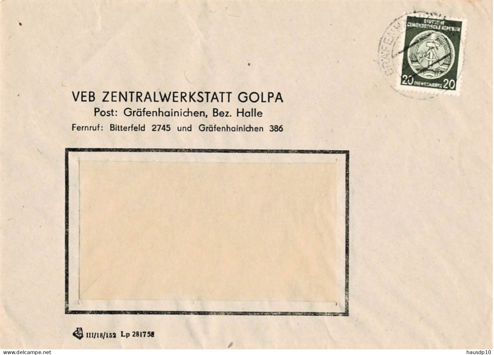 DDR Brief ZKD Dienst EF VEB Zentralwerkstatt Golpa Gräfenhainichen 1959 - Storia Postale