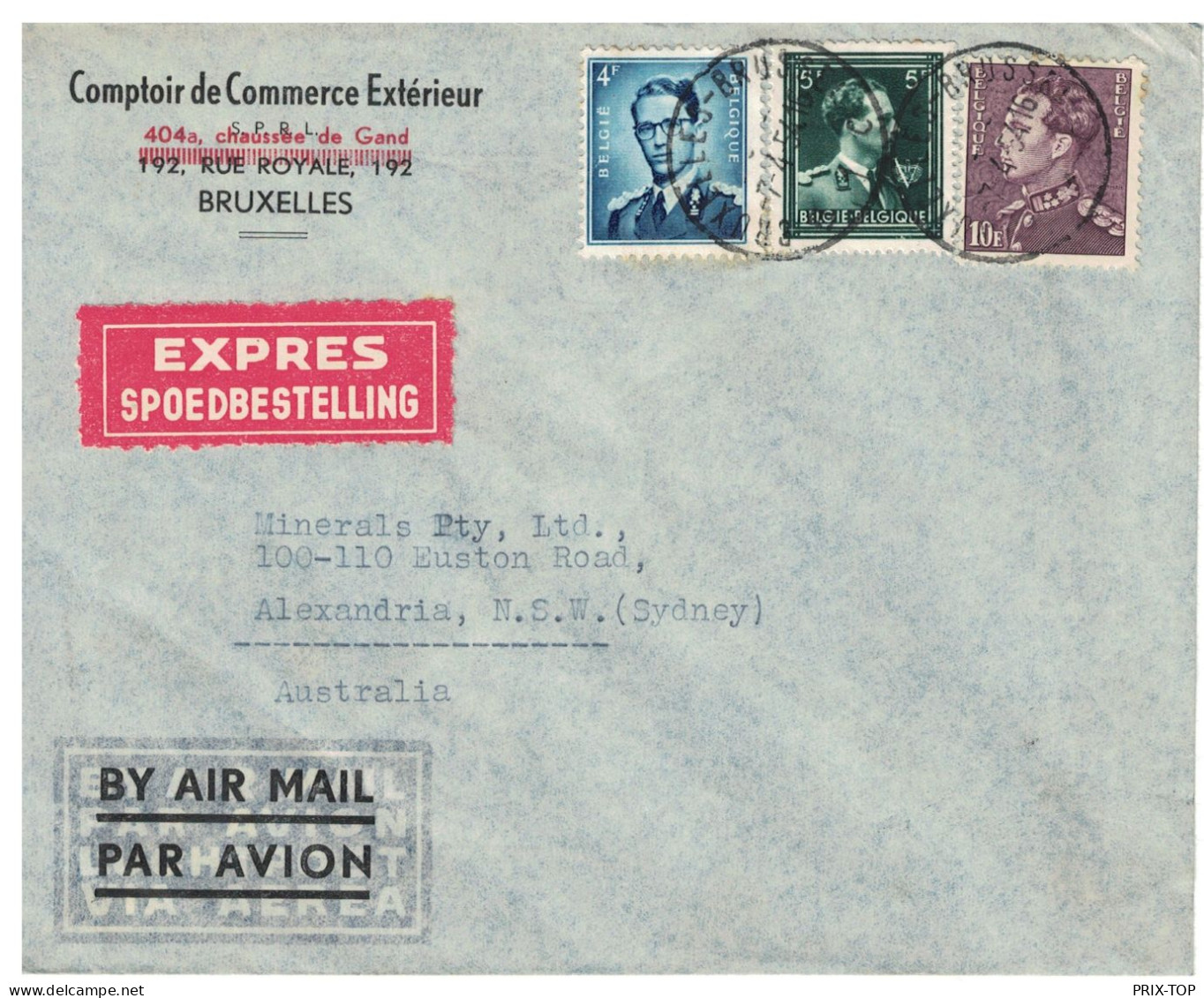 TP 924 Baudouin Lunettes-434B Poortman-696 S/L.Exprès Avion Obl. BXL 7/4/54 > Sydney Australia C. D'arrivée - Storia Postale