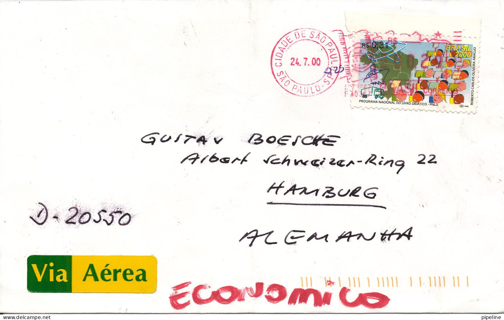 Brazil Cover With A Stamp And Meter Cancel Sent To Germany 24-7-2000 Single Franked (the Flap On The Backside Of The Cov - Luftpost