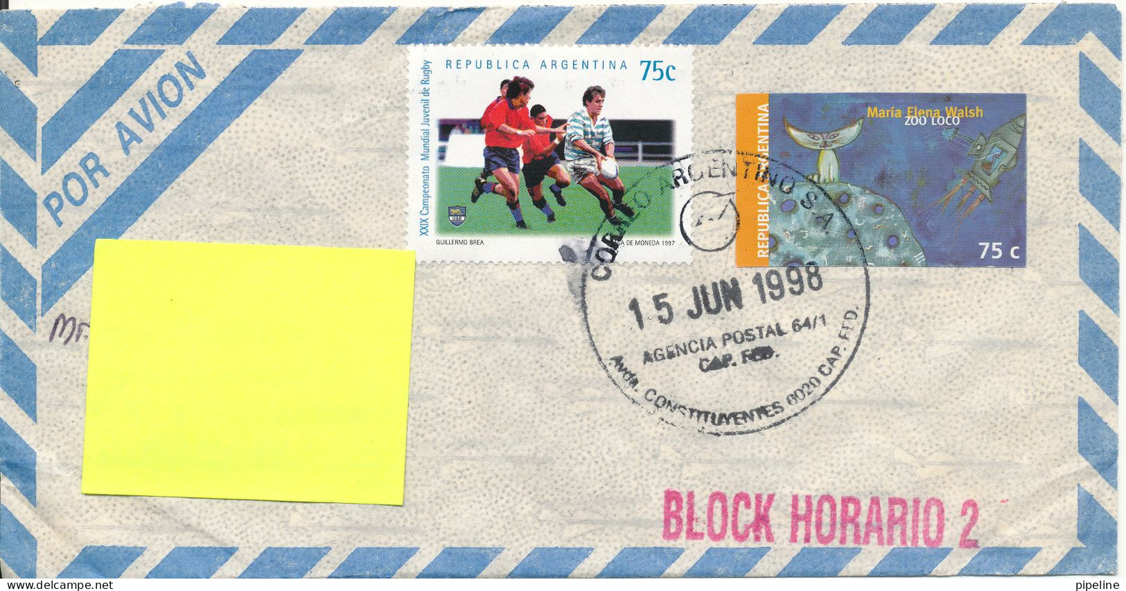 Argentina Air Mail Cover Sent To Denmark 15-6-1998 Topic Stamps Incl. Soccer Football - Airmail