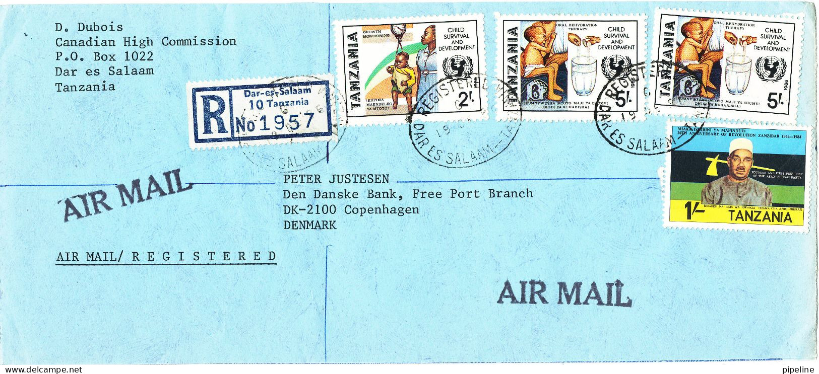 Tanzania Cover Sent Air Mail To Denmark 19-12-1986 Sent From Canadian High Commission Dar Es Salaam - Tanzania (1964-...)