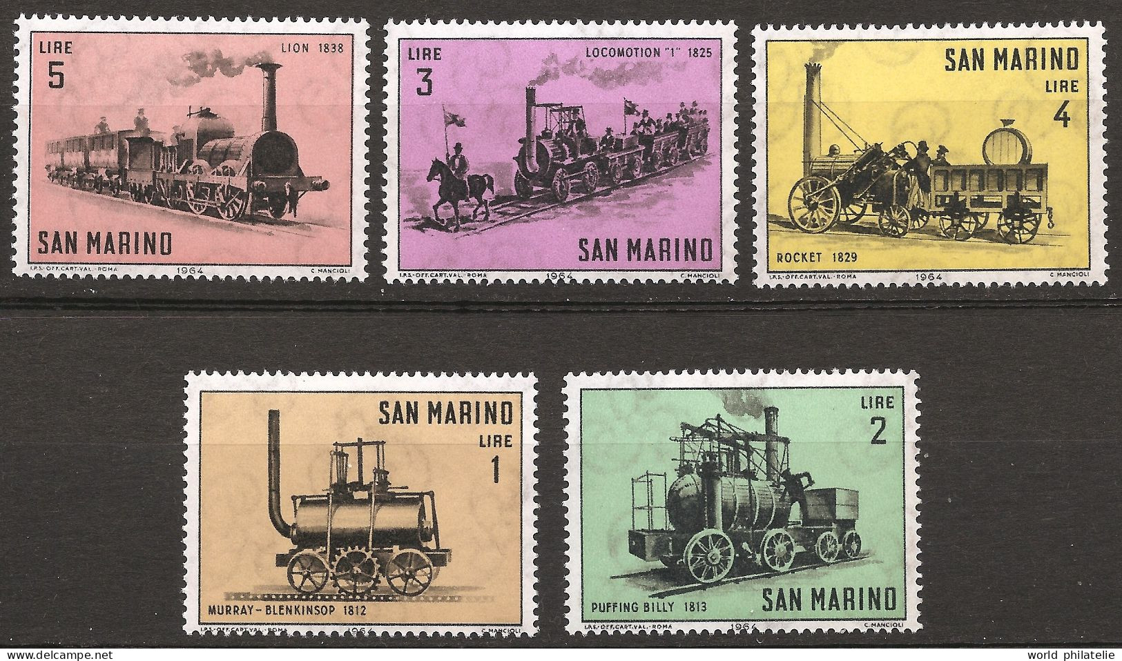 Saint-Marin 1964 N° 627 / 31 Inc ** Train, Chemin De Fer, Cheval, Rails, Locomotive, Lion, Rocket, Puffing Billy, Murray - Nuevos