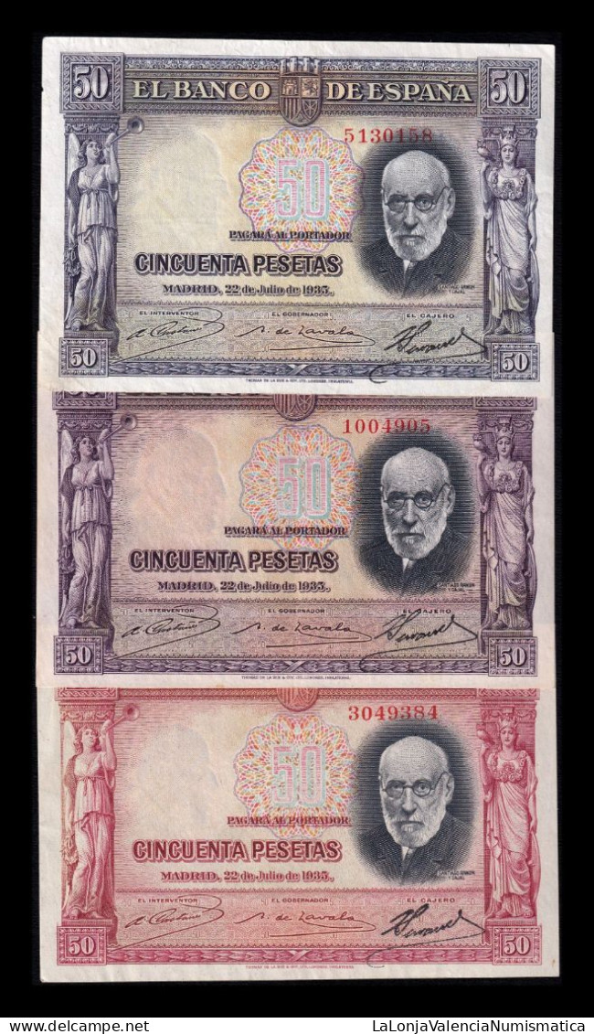 España Spain Set 3 Billetes 50 Pesetas Santiago Ramón Y Cajal 1935 Pick 88 Mbc Vf - 50 Pesetas