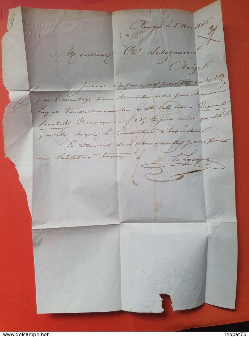 Belgique - Lettre Avec Texte De Anvers Pour La France En 1858 - Réf 3460 - Sonstige & Ohne Zuordnung