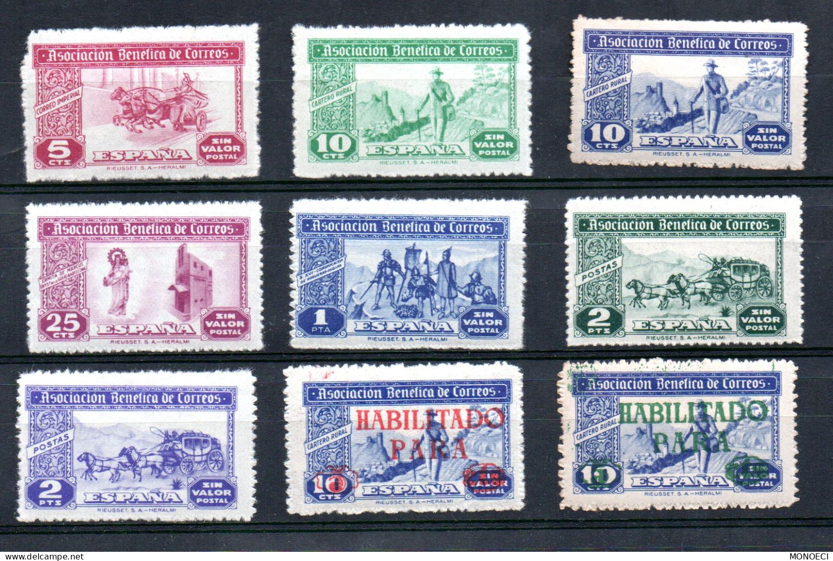 ESPAGNE -- Lot 97 -- 9 Timbres Asociation Benefica De Correos (1945) - Plaatfouten & Curiosa